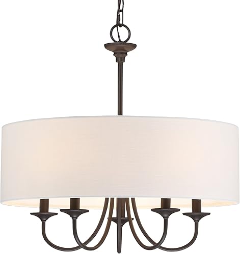 Kira Home Quinn - Candelabro tradicional de 5 luces de 21 pulgadas  pantalla de tambor de lino blanco acabado bronce aceitado