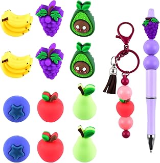 3D Fruity Shaped Silicone Focal Beads for Keychain Making, 12 PCS Fruity Scented Bead for Pen, Beads Bulk for Bracelet Necklace Lanyard Jewelry and Handmade Crafts Making