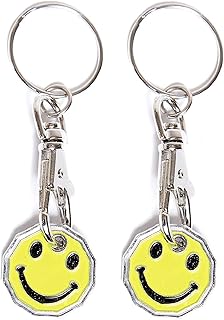 Shopping Trolley Token Key Ring 12 Sided Shape £1 Pound Coin Reusable Token Locker Gym Shopping Basket Asda Aldi Lidl Tesco Sainsbury (2 x Smiley Face)