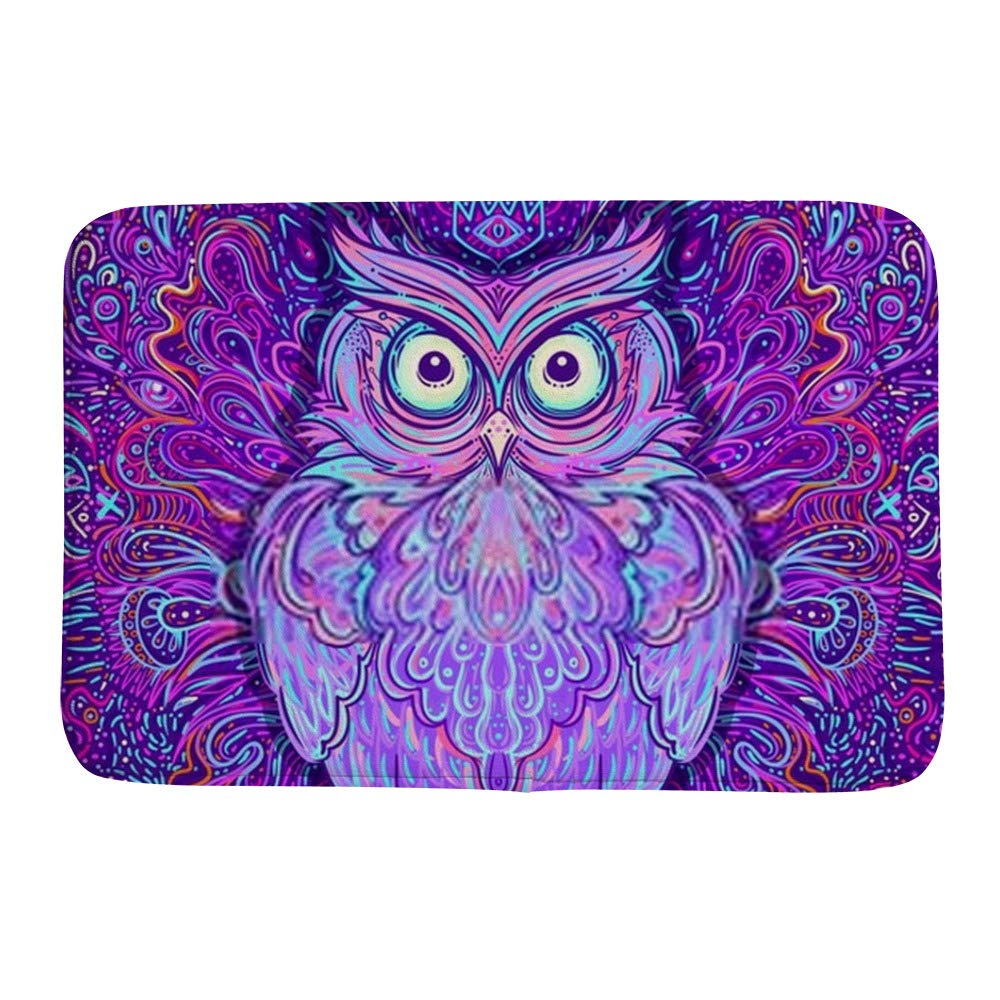 Tapis de bain chouette violet 91x61 cm en velours corail abstrait