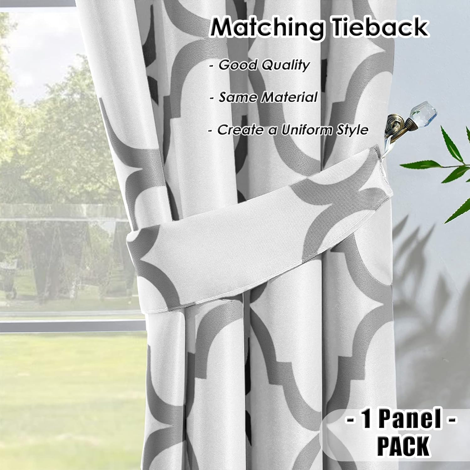 Melodieux Moroccan Fashion Thermal Insulated Grommet Room Darkening Curtains for Living Room, 100 by 96 Inch, Off White/Grey (1 Panel)