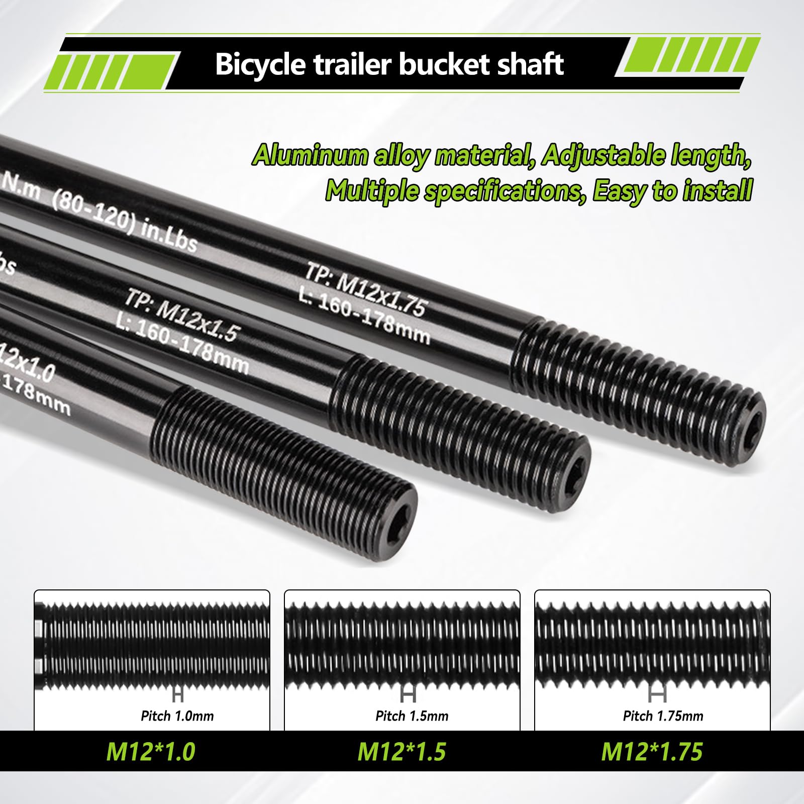 Adaptateur d'essieu traversant M12 pour 160-178 mm, longueur de tige réglable pour remorque de vélo - Adaptateur pour la plupart des attelages de remorque de vélo