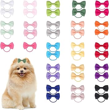Puppy Dog Bows 40Pcs Cute Hair Bows with Ties for Pet, 20 Mix Colors Hair Bowknot