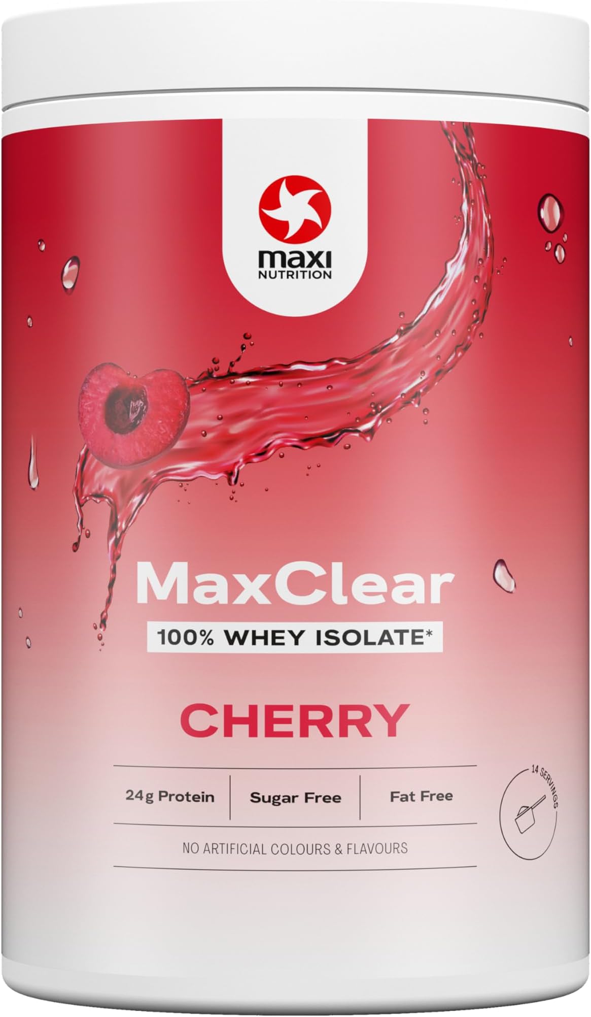 MaxiNutrition, Maxclear, Clear Whey, Cherry, 100% Whey Protein Isolate, 420g, with 24g protein per serving, refreshing, low in calories, without artificial flavors