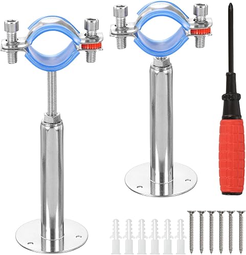 Miniatura 10 de uxcell 2 piezas de soporte de tubo, soporte de tubo de montaje en pared de acero inoxidable, altura ajustable de 3.937-5.906 in para tubo OD