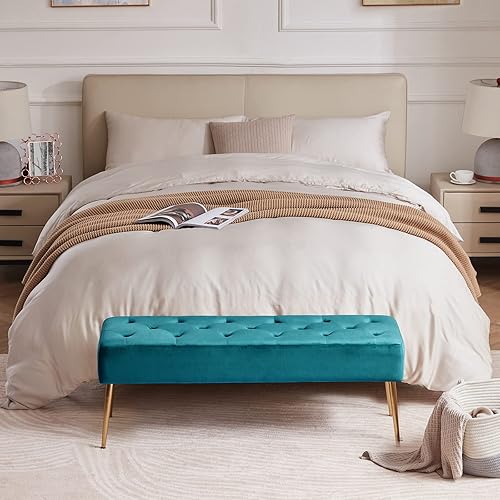 Miniatura 101 de DUHOME Banco otomano tapizado con botones, banco tapizado para dormitorio, reposapiés, banco de acento para entrada, comedor, sala de estar, Negro