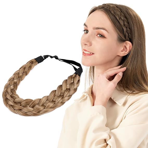 TOECWEGR Extensions haarband haarbanden vlecht gevlochten Classic Chunky Wide Plaited Wedding Fluffy Braids pruik vrouwen meisjes schoonheidsverzorging (crèmeachtig