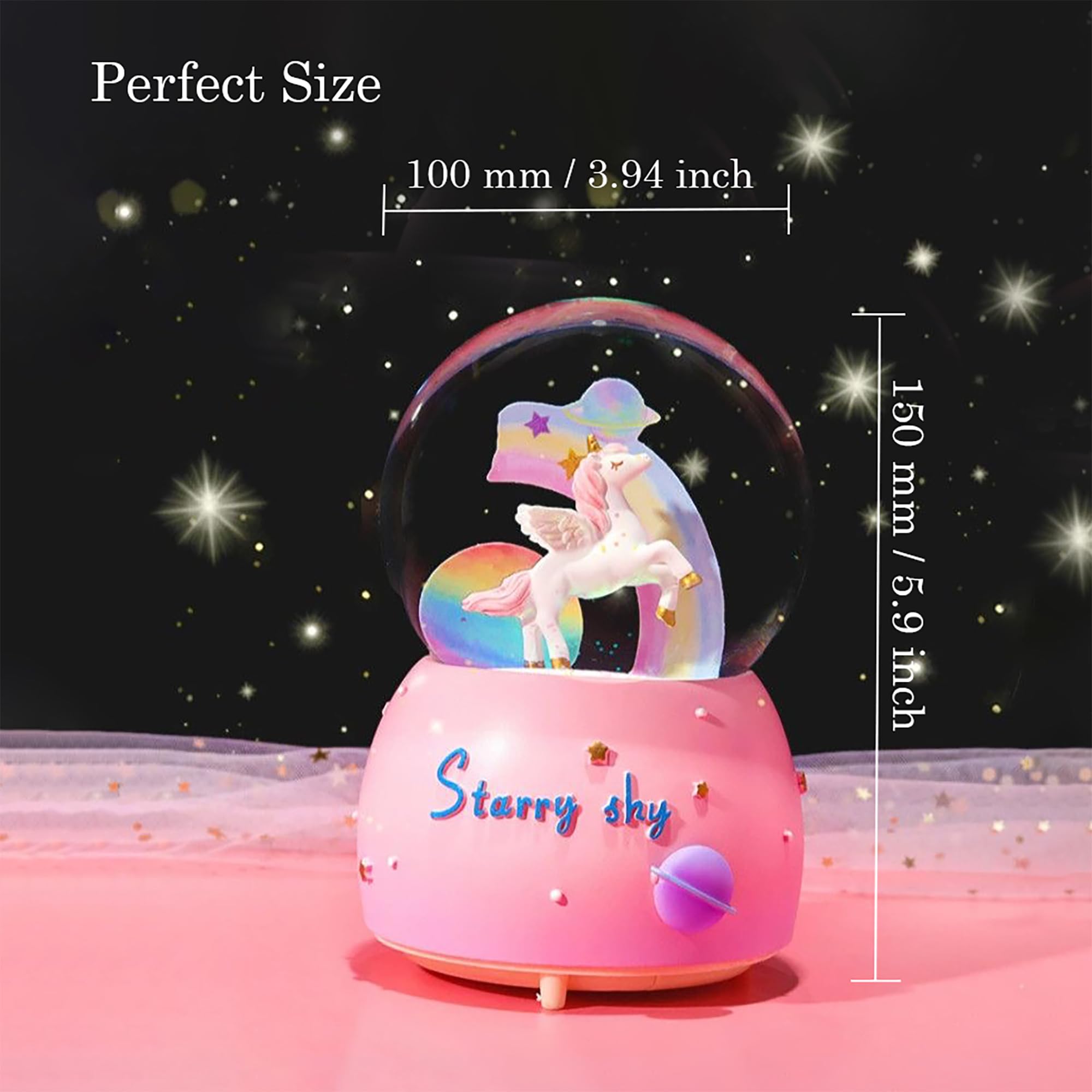 Boule à neige licorne arc-en-ciel pour enfant, fille, garçon, musique, cadeau de Noël ou d'anniversaire