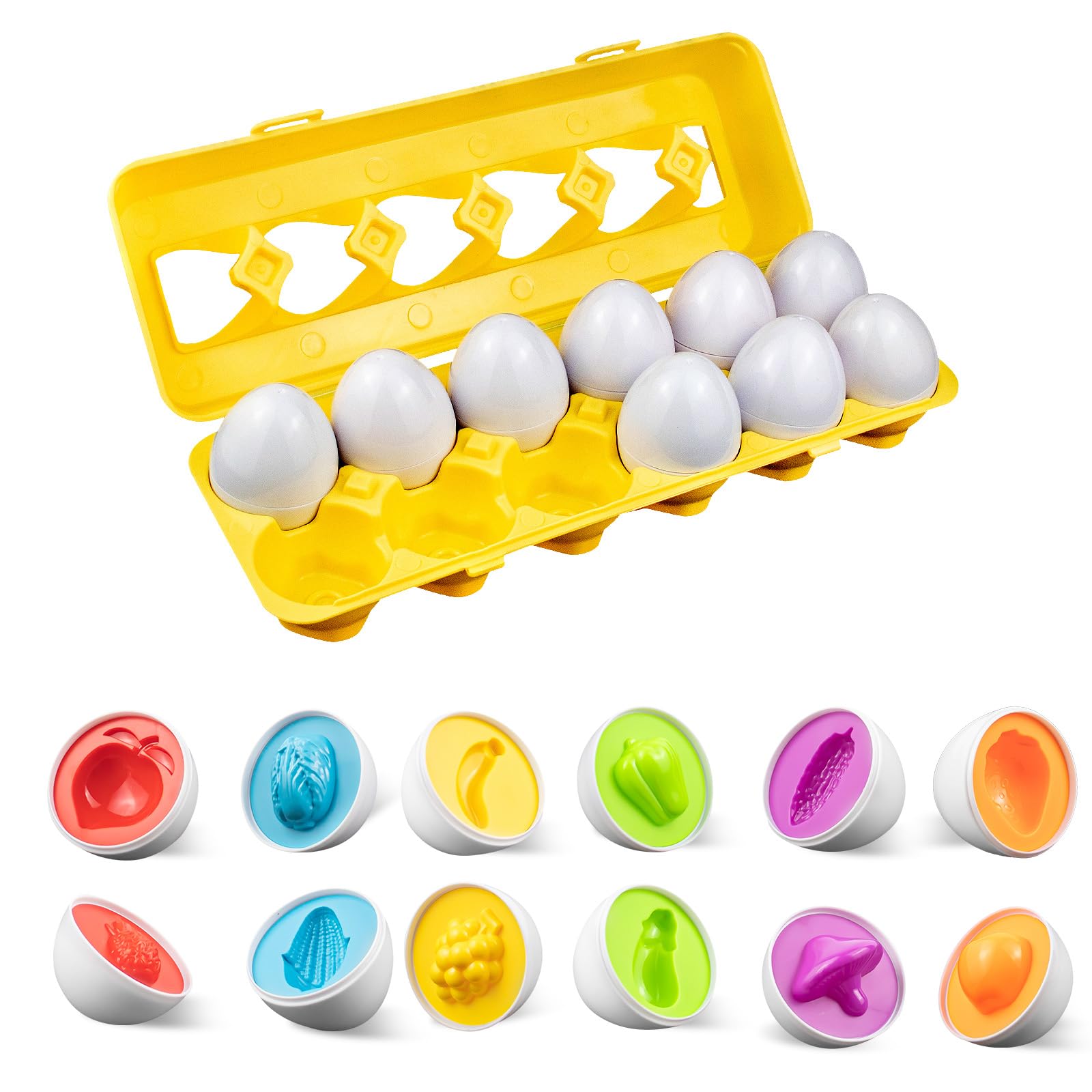 Juego de Huevos 12 PCS Set Easter Eggs, reconocimiento de Color y Forma educativa Sortere Skills Study Early Learning Educational Fine Motor Skill