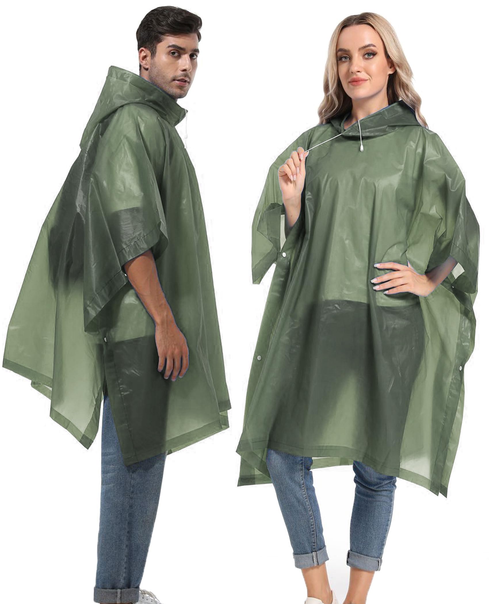 Reusable Rain Ponchos with Drawstring Hood for Adults, Waterproof Thicken Rain Coat, 2 Packs