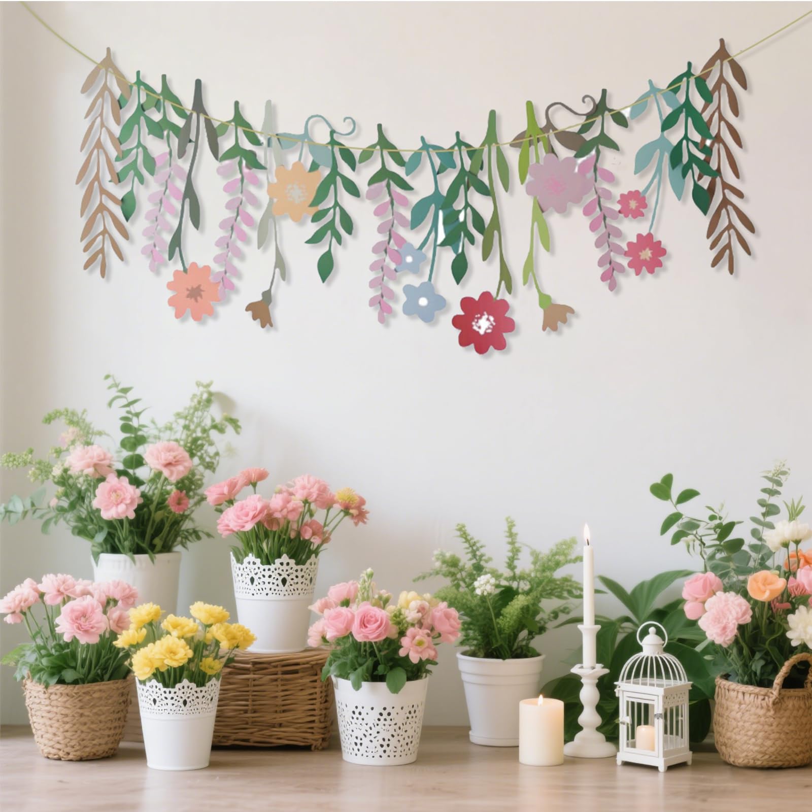 Paper Flower Spring Decorations Party Wall Display Window Children's Room Hanging Garden Wedding Festival Celebration Fresh Double-Sided Waterproof Banner(2 packs) - Image 2