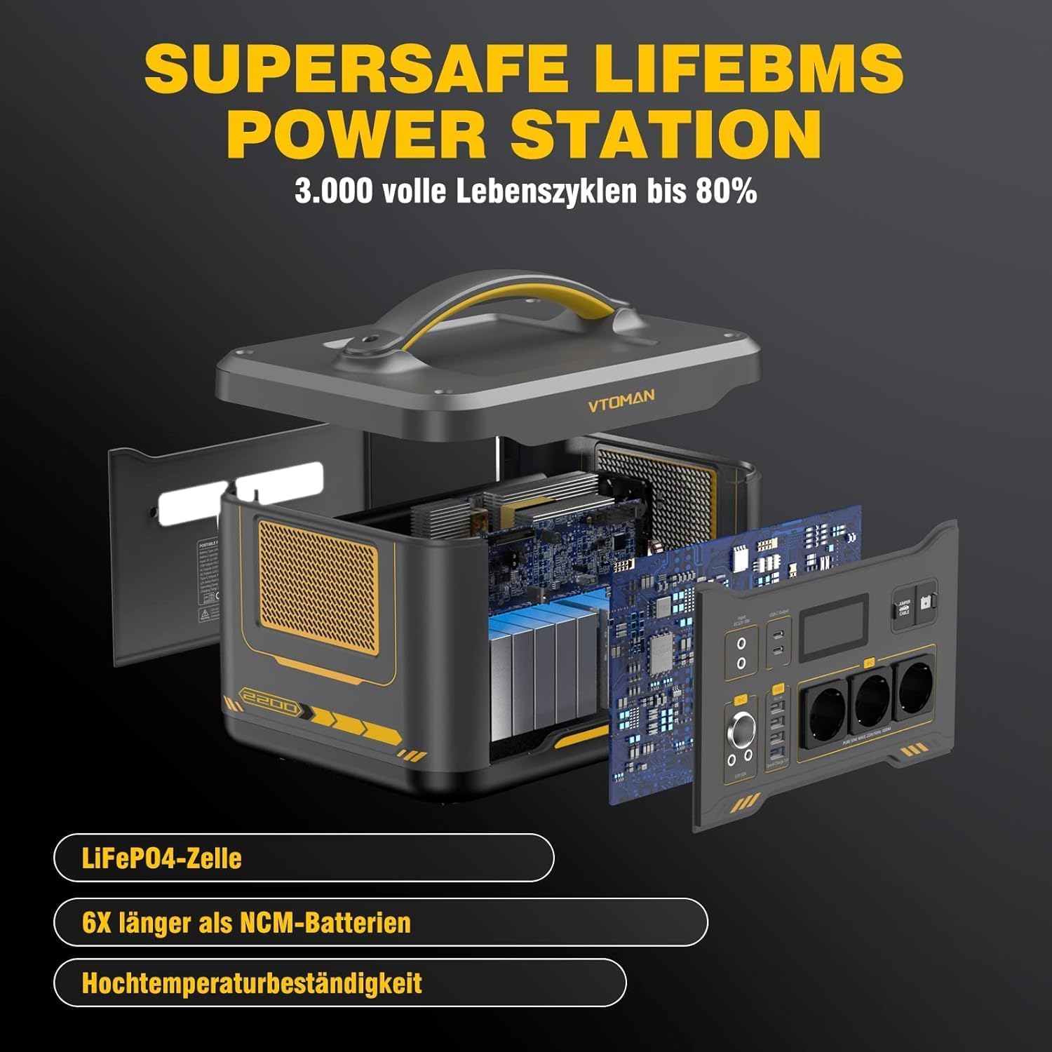 VTOMAN Jump 2200 Tragbare Powerstation mit 200W Solarpanel - 2200W/1548Wh | LiFePO4 Batterie Solar Stromgenerator, Erweiterbare Kapazität auf 3096Wh für Camping, Reisen, Wohnmobil, Stromausfälle