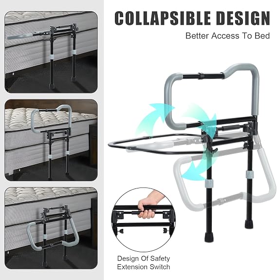 Bed Rails for Elderly Adults Safety, Heavy-Duty Adjustable Foldable Grab Bar Handrails, Elderlys Assistance Products, Fall Preventions Assist Handle Black