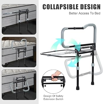 Bed Rails for Elderly Adults Safety, Heavy-Duty Adjustable Foldable Grab Bar Handrails, Elderlys Assistance Products, Fall Preventions Assist Handle Black