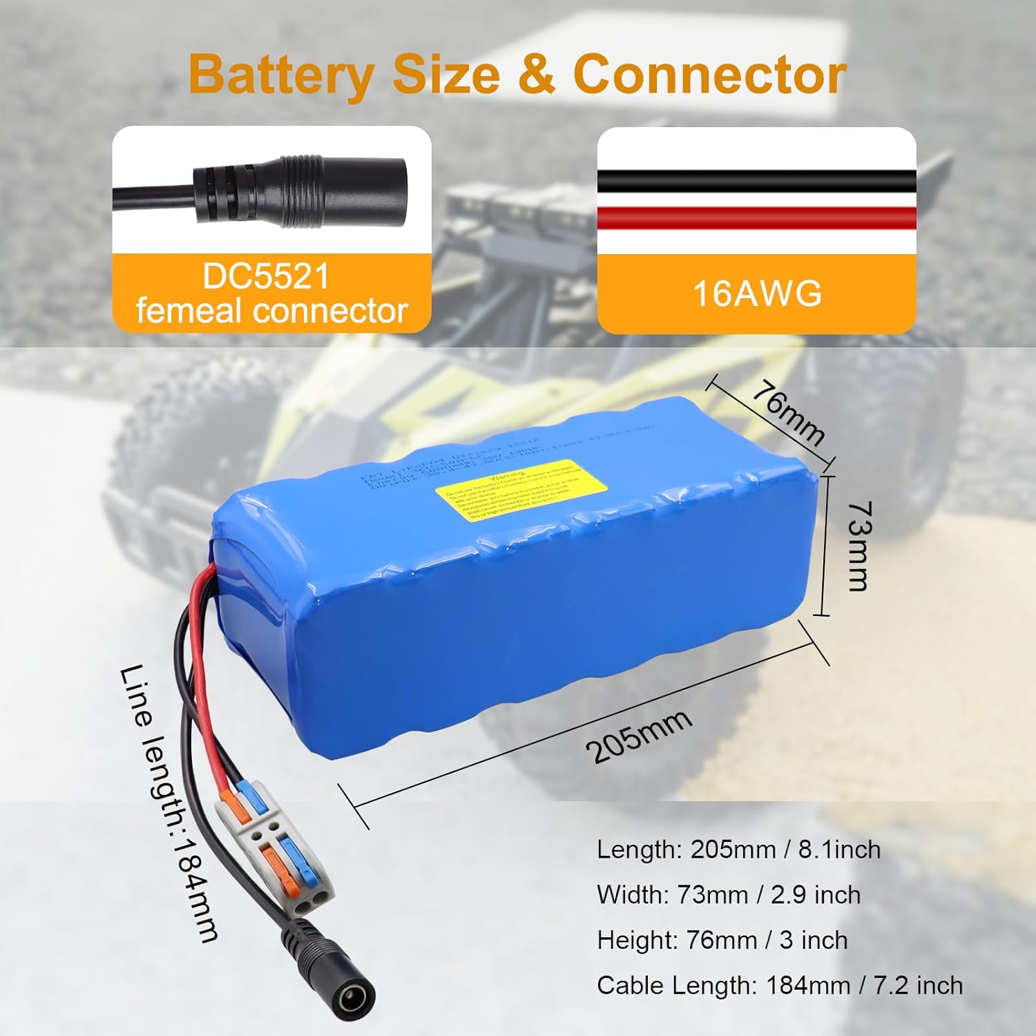 KBT 36V 5Ah Rechargeable LiFePO4 Battery Pack with Charger, Charging Cable, Cable Connector, Build-in 10A BMS - Image 2
