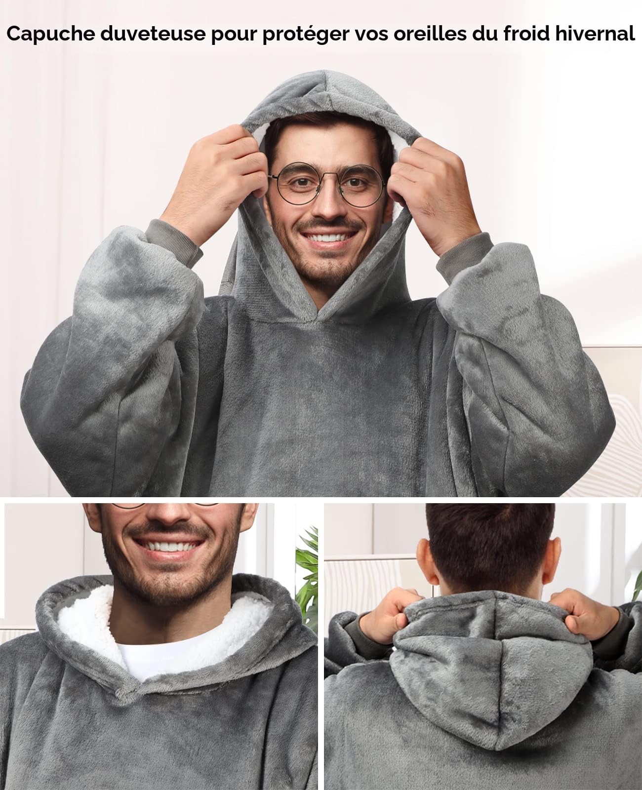 Sendowtek Sweat-Shirt à Capuche Grand Sweat à Capuche Femme Homme Couverture à Capuche Portable Super Douce et Chaude Pull à Capuche Confortable pour Adultes Ados Intérieur Extérieur Longue