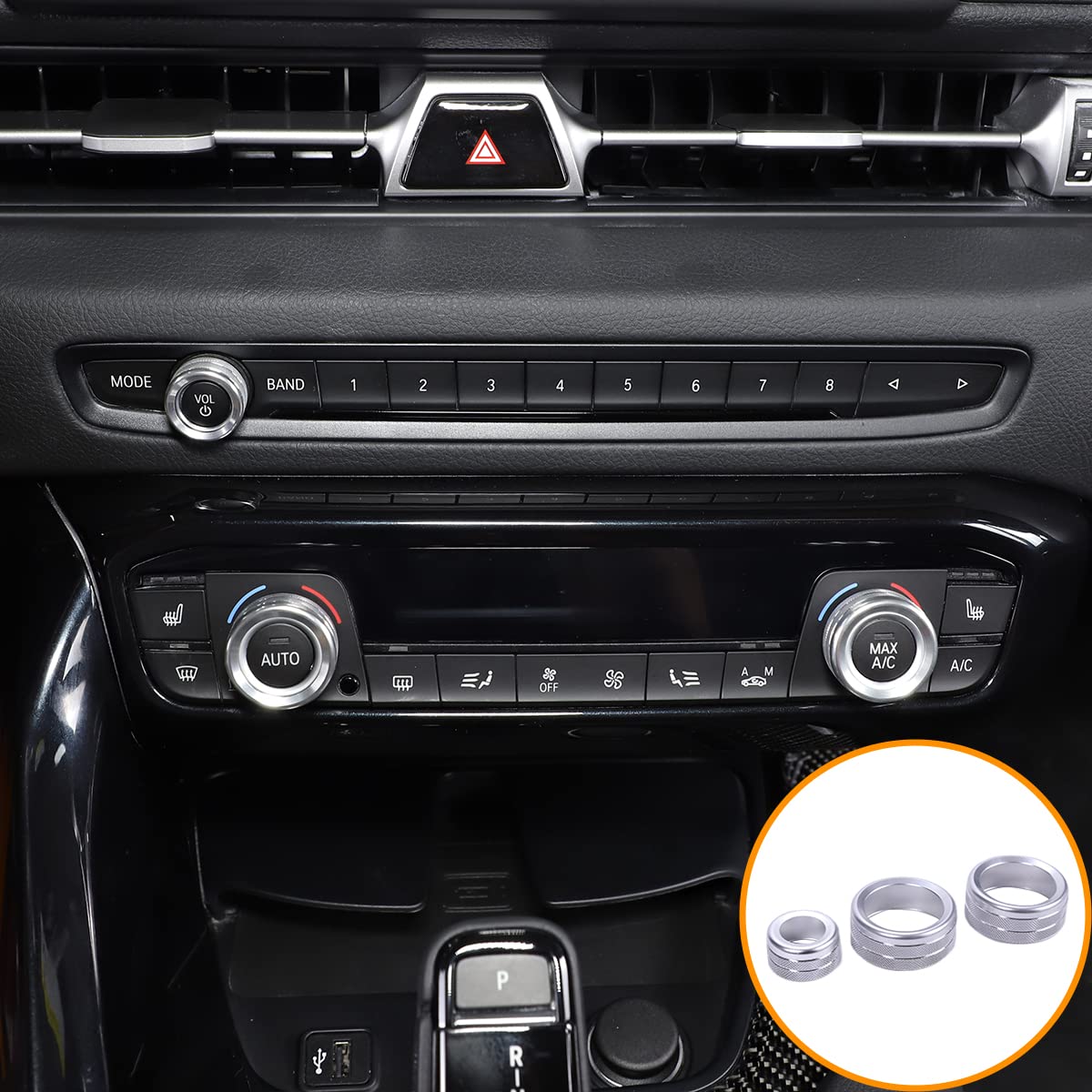 Fit for Toyota Supra GR A90 A91 MK5 2019-2025 Air Conditioner and Volume Knob Cover, Aluminum Alloy Air Conditioner Volume Tune Button Cover Trim, 3PCS (Silver)