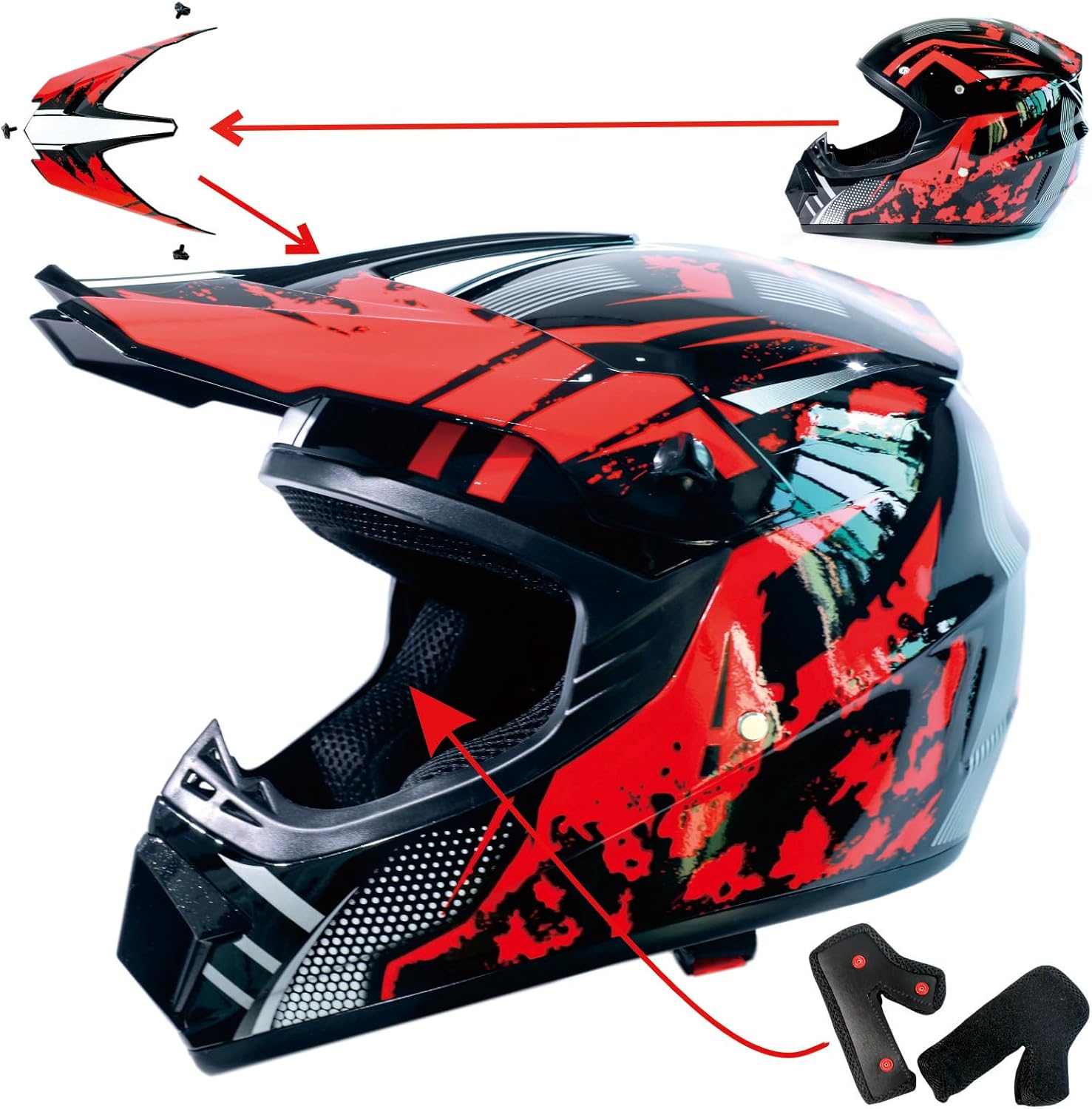 Motocross Helmet DOT Dirtbike ATV Motorcycle Mountain Bike Full Face Helmet with Goggles Gloves Mask