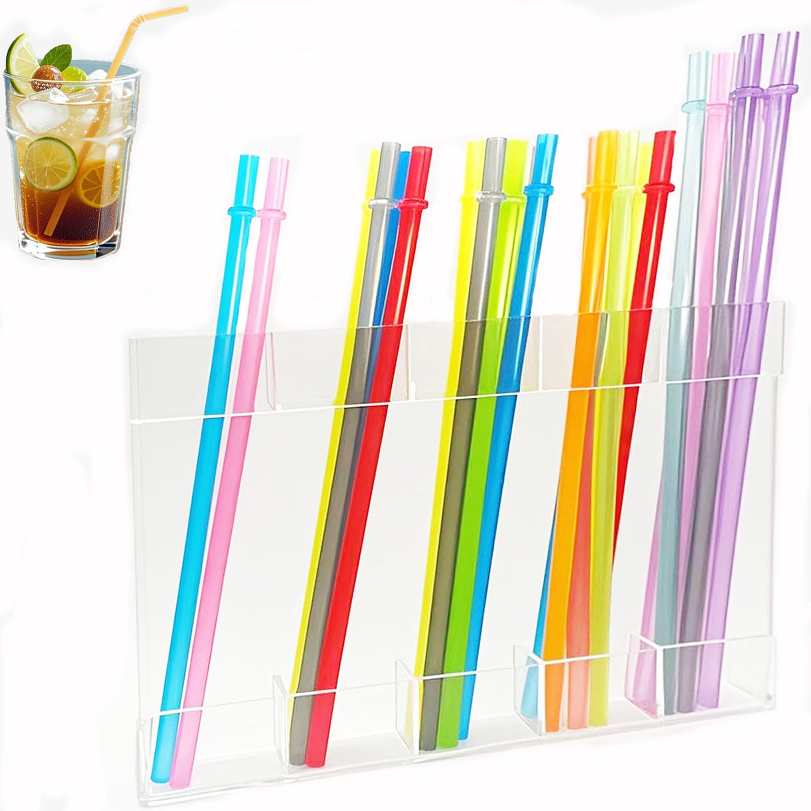 Acrylic Straw Holder for Cabinet, Reusable Straw Organizer with Double Sided Adhesive Tape Tumbler Organizer Accessories for Cupboard Drinking Straw Dispenser for Kitchen Counter (Transparent)