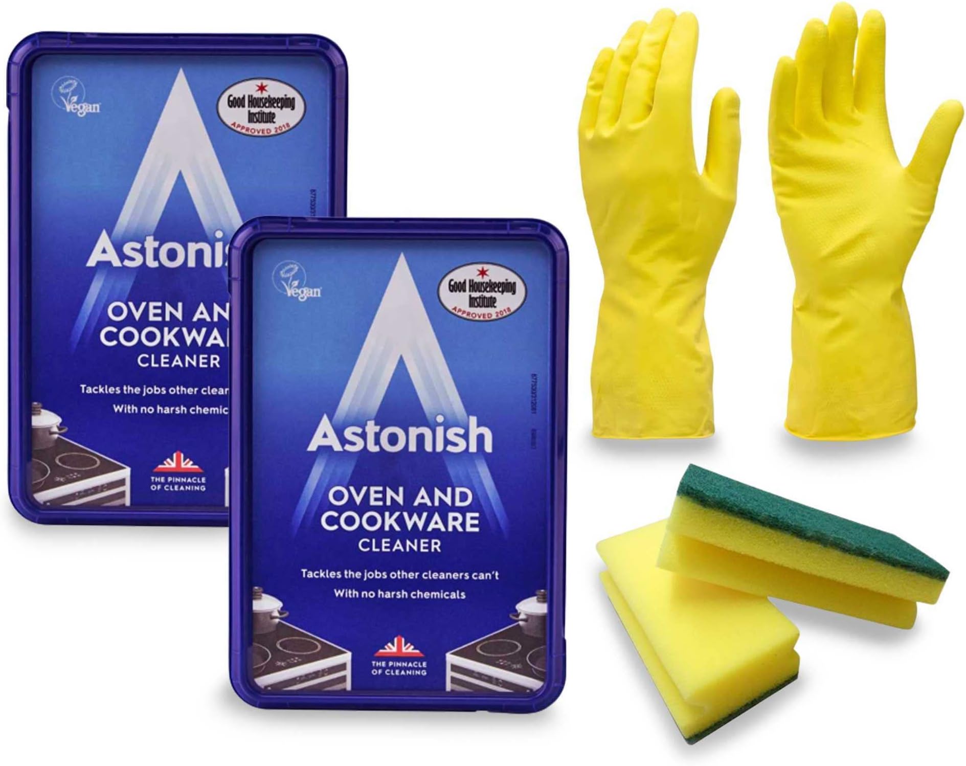 Astonish Oven and Cookware Cleaner 150g x 2 | Cleaning paste for ovens, cookware, taps, and tiles | Removes Grime, Grease - No Harsh Chemicals | Includes absorbent double-sided sponge x 2 and Gloves