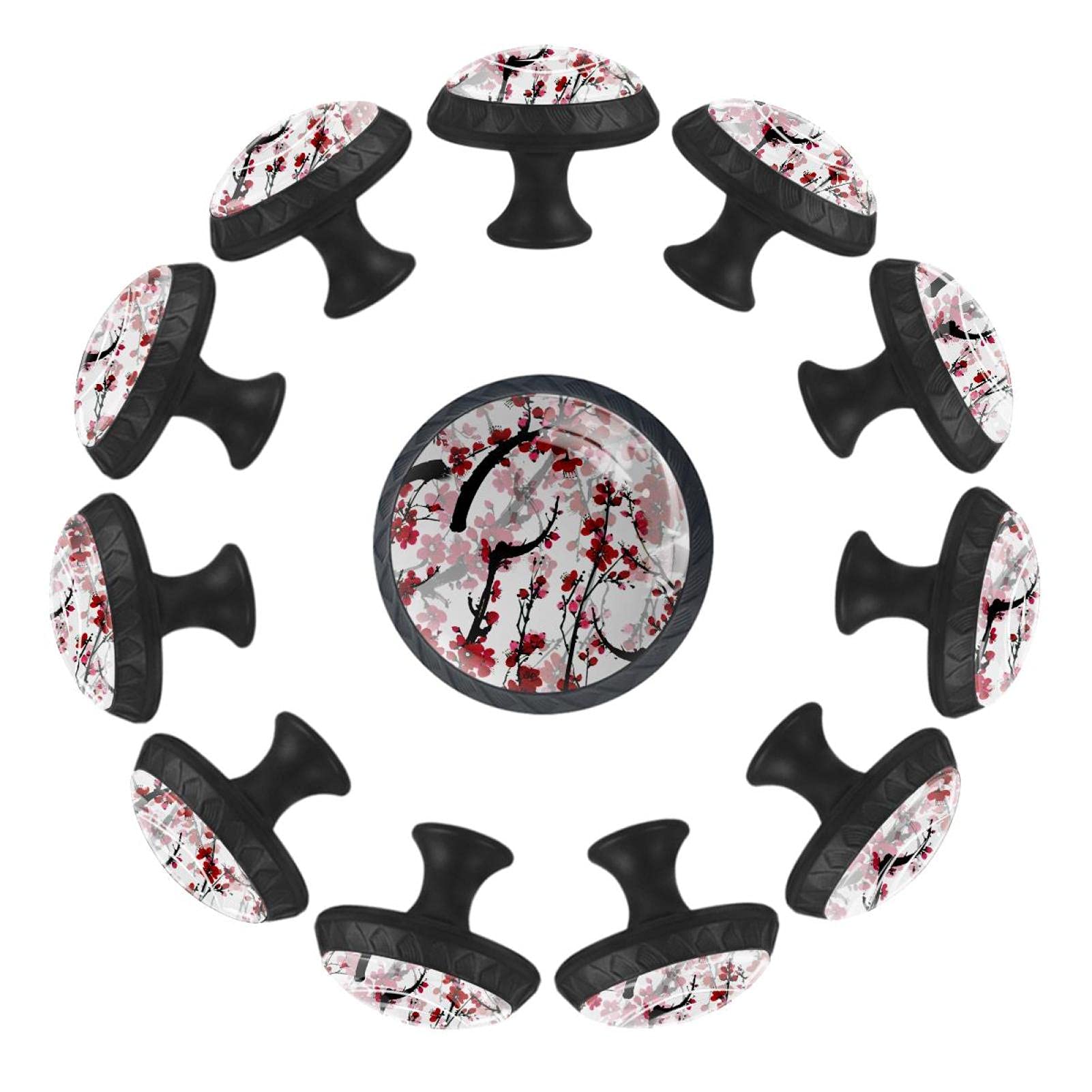Lot de 12 boutons de tiroir ronds fleur de prunier 35mm pour commode et placard de chambre