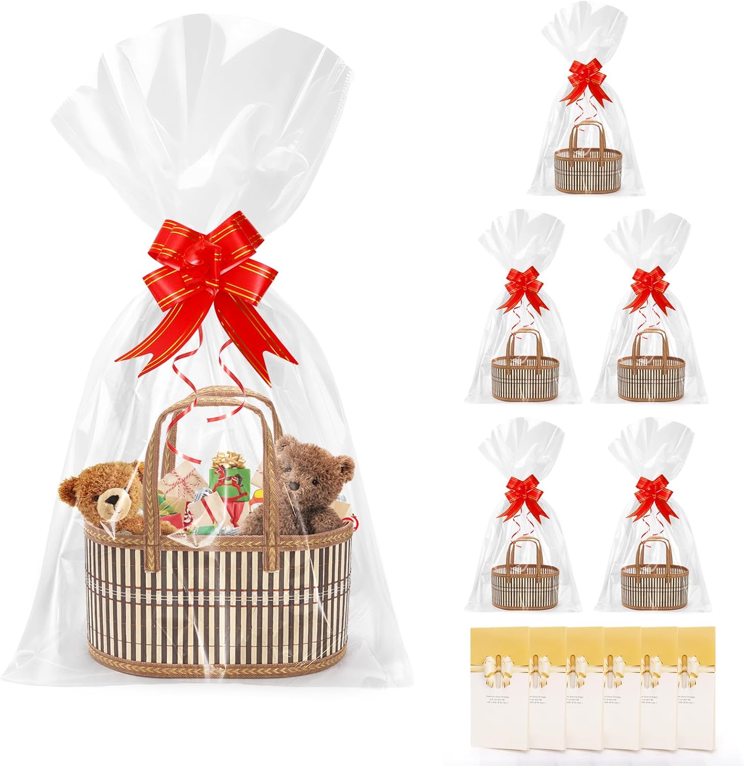 DEAYOU 6 Pack Baskets for Gifts Empty, Sturdy Woven Bamboo Basket with Handles, Large Foldable Gift Baskets Kit To Fill with Wrap Bags Cards Pull Bows for Baby Shower, Housewarming, Birthday, Wedding