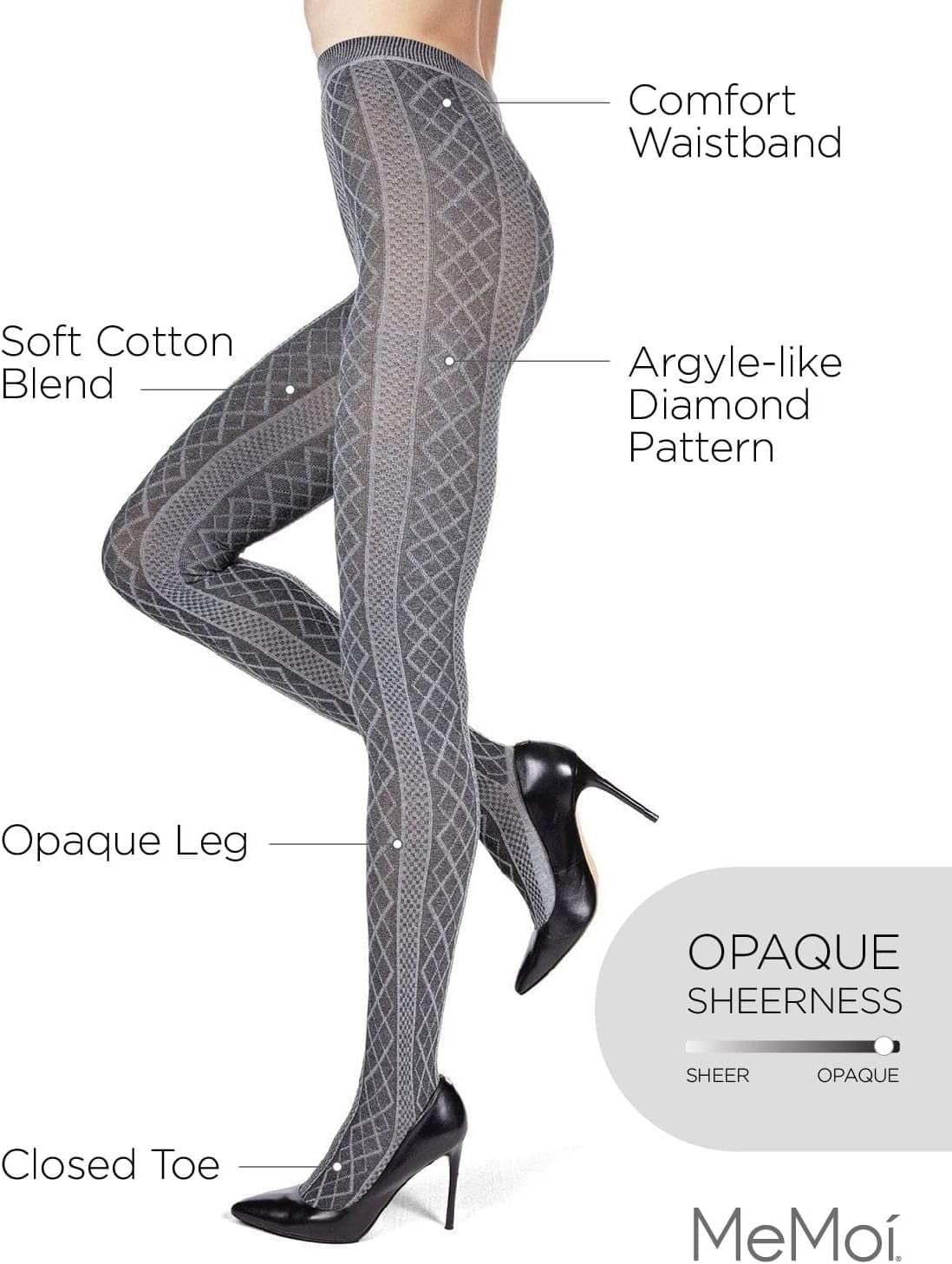 MeMoi Juneau Diamonds Cotton Tights for Women, Cozy and Elegant Sweater Tights - Sizes Small to X-Large - Image 3