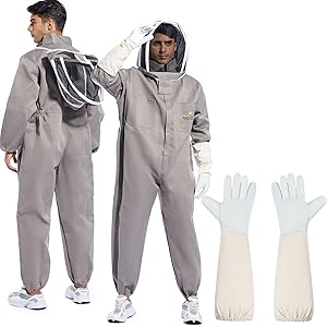 ANDES Bee Suit for Men Women Sting Proof, Polycotton Beekeeping Suit Beekeeper Costume&with Glove &Ventilated Hood, Bee Outfit for Backyard and beekee Supplies