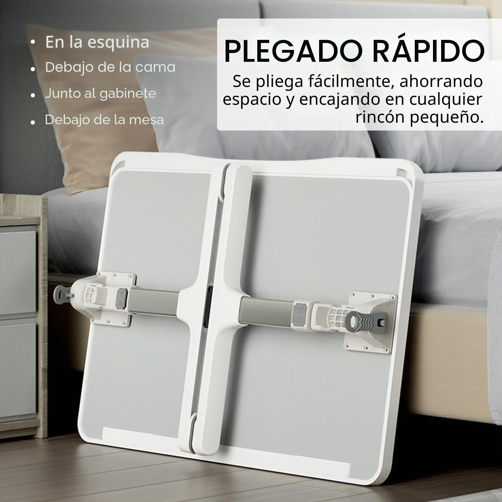 Mesa para PortáTil, Bandeja De Cama Ajustable En Altura Mesita De Noche Plegable con CajóN Estante LáMpara De Escritorio USB Y Ventilador para Cama Sofá Suelo 60 X 40 Cm