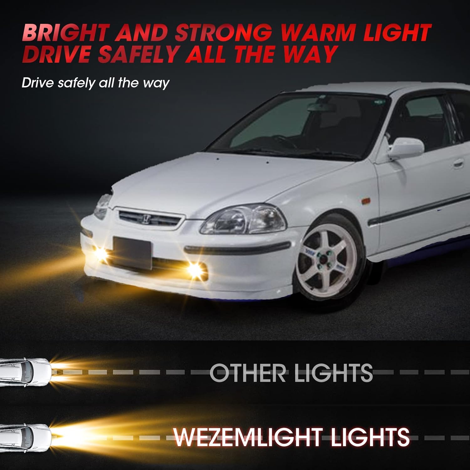 Fog Lights Assembly Replacement For 1996 1997 1998 Honda Civic Yellow Lens with H3 bulbs Wiring Switch Kit