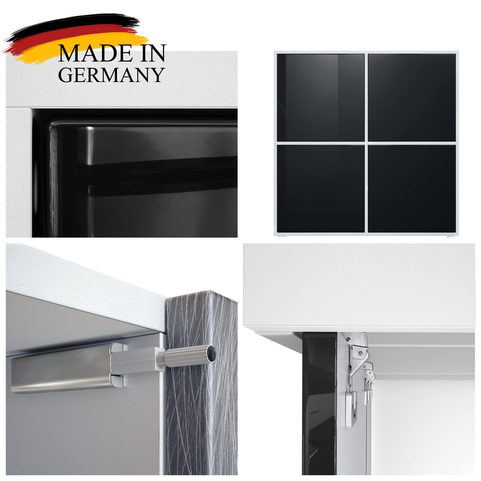 Vladon Highboard Cuba V2 Schrank 104 x 105,5 x 35,5 cm Sideboard mit 8 Fächern, Made in Germany, Korpus in Weiß matt/Fronten in Schwarz Hochglanz