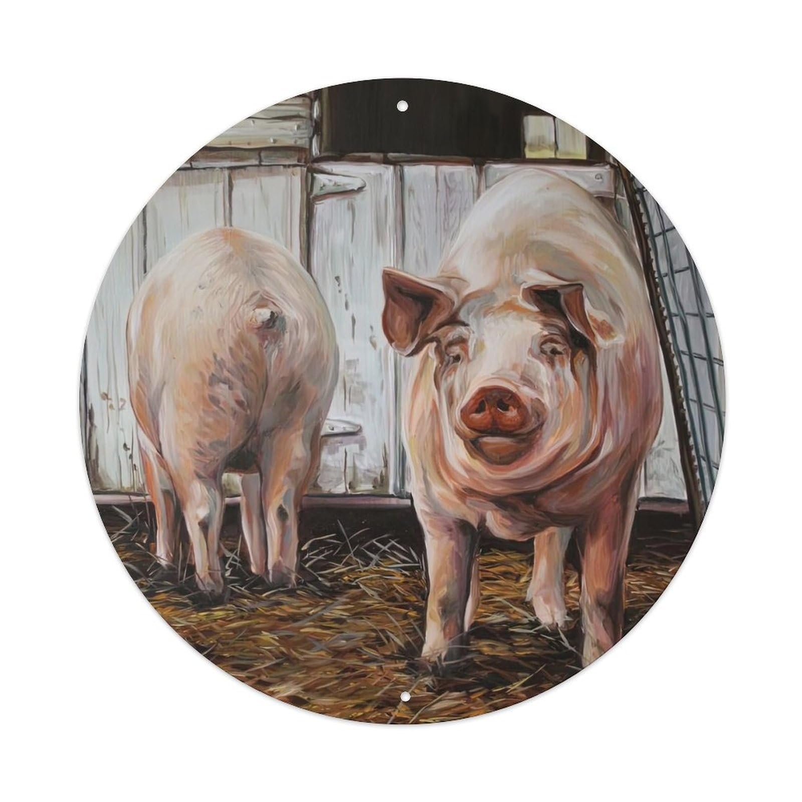 Animal Artwork Two Pigs on The Farm Vintage Metal Tin Sign Plaque Wall Decor for Cafe, Club Bar, Office, Garden Metal Poster 8x8Inch