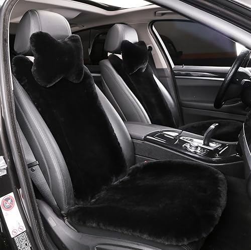 Miniatura 9 de U&M Fundas de asiento de coche de piel de oveja auténtica, piel de lana natural, accesorios de cojín de asiento de automóvil, ajuste universal,