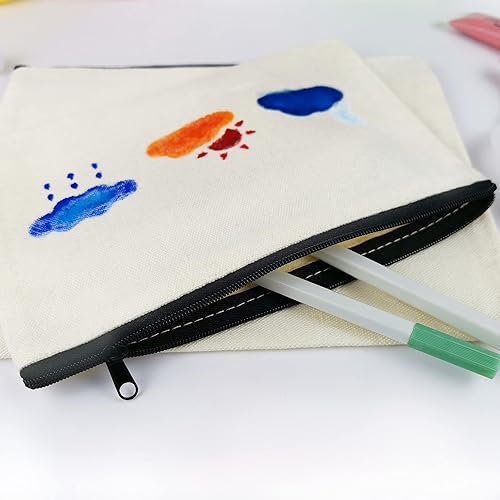 Vista 15 de Koolmox Bolsas de cosméticos a granel, 20 bolsas de maquillaje multiusos con cremallera, bolsa de lápices de lona, bolsa de lona beige a granel