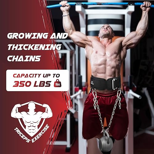 Miniatura 6 de Cinturón de dominadas con peso 3 en 1 para hombres, cinturón de inmersión para levantamiento de pesas con cadena de 40.6 pulgadas y autobloqueo,