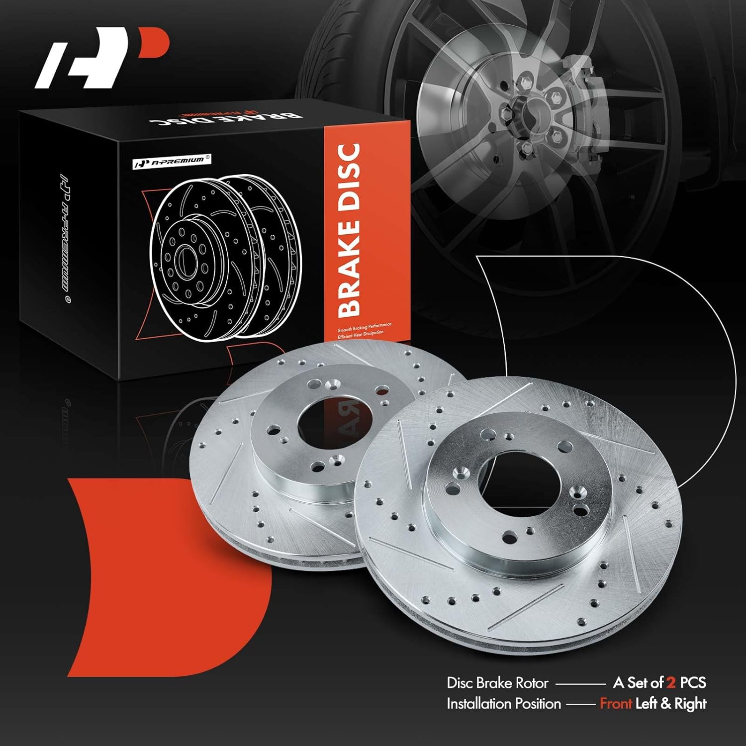 A-Premium 11.09 inch (281.6mm) Front Drilled and Slotted Disc Brake Rotors Compatible with Select Honda and Acura Models - CR-V 1997-2001, Odyssey, Integra, RL, TL, Legend, Prelude, Oasis, 2-PC Set