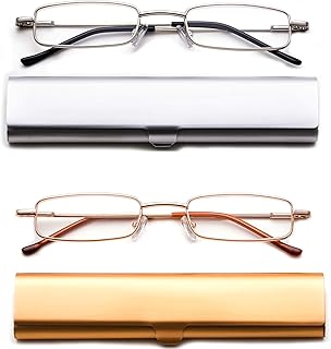 Newbee Fashion 2 Pack Compact Reading Glasses On the Go Slim Reading Glasses in Tube Reader Super Light Weight Reading Glasses in Aluminum Case Men Women