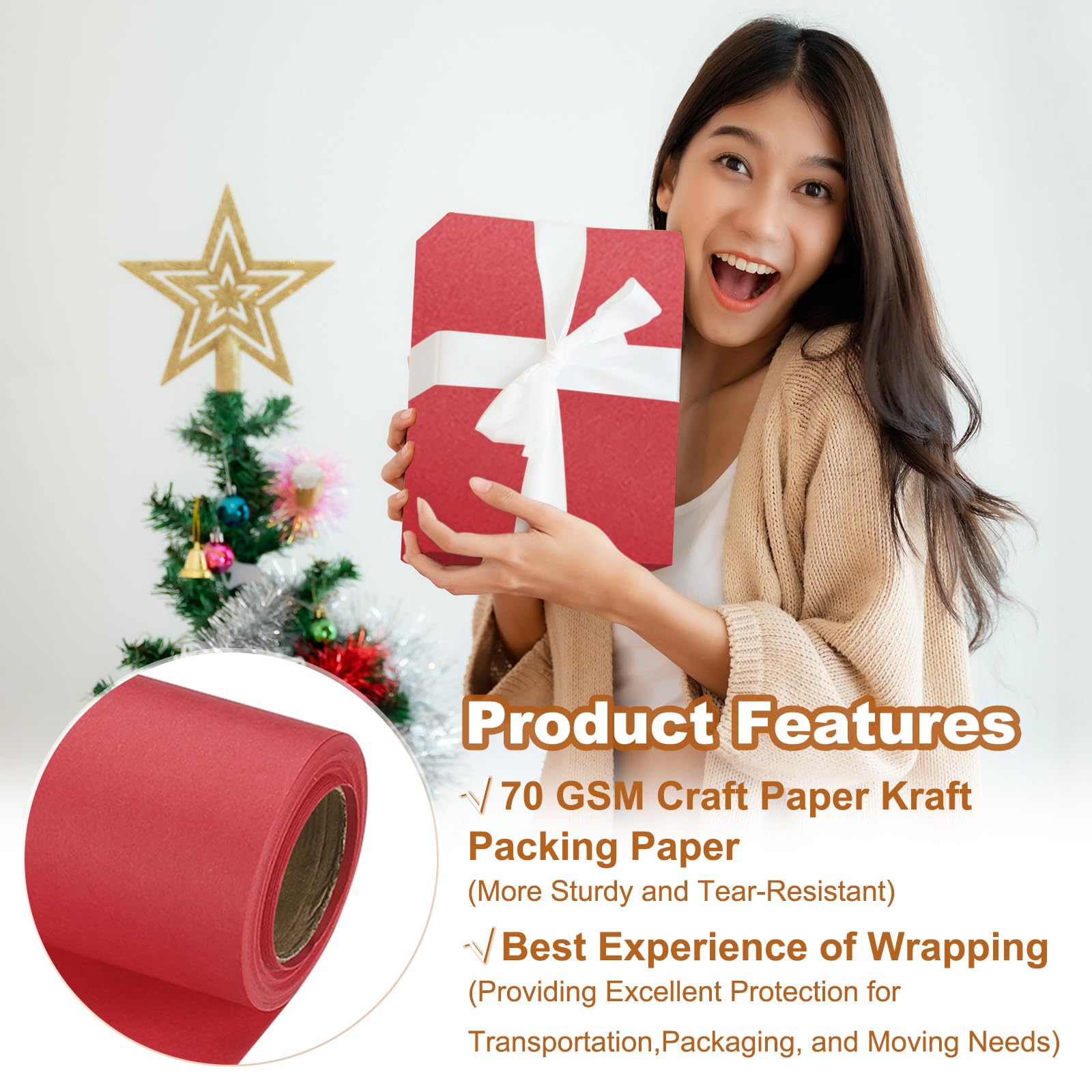 PATIKIL Carta Da Regalo Kraft Rossa – Rotolo 30 Cm X 7,6 M – 70 G/m² – Perfetta Per Pacchi, Arte E Decorazioni
