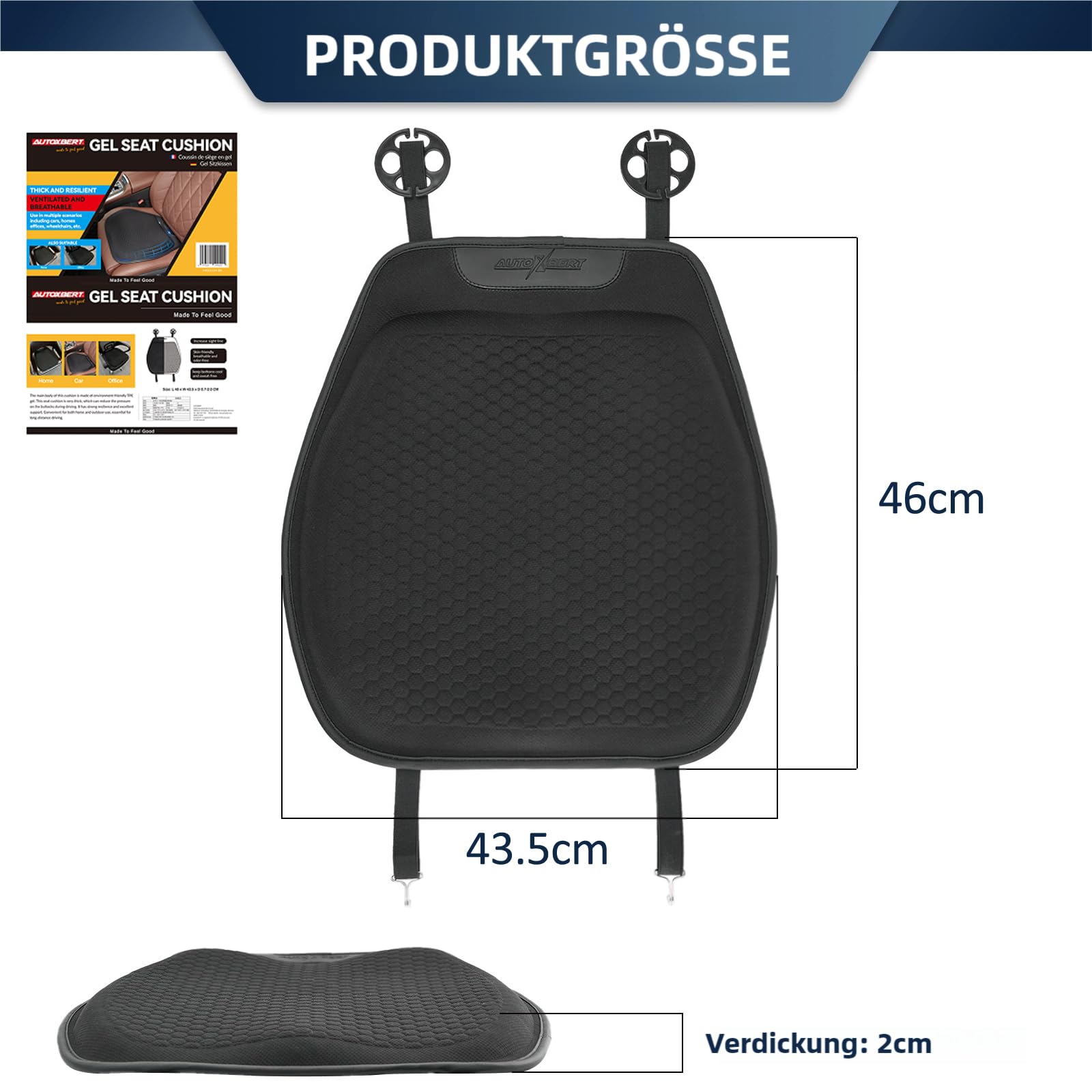 Cuscino in gel per auto, per sedili anteriori, in gel ortopedico, traspirante, rinfrescante, ergonomico, a nido d'ape, universale, per auto, sedia a rotelle