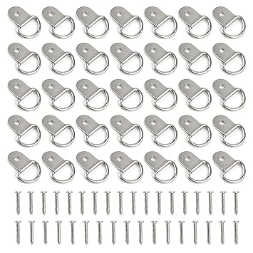 Hamineler 35 Pack Stainless Steel D-Ring Tie Down, Small Anchor Lashing D Ring with Stainless Steel Screws (Silver)