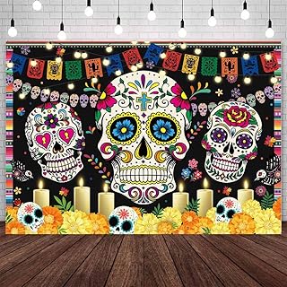 AIBIIN 7x5ft Day of The Dead Backdrop Mexican Sugar Skull Flower Photograph Background Dia de Los Muertos Marigold Carnival Birthday Party Decorations Banner Photo Studio Props