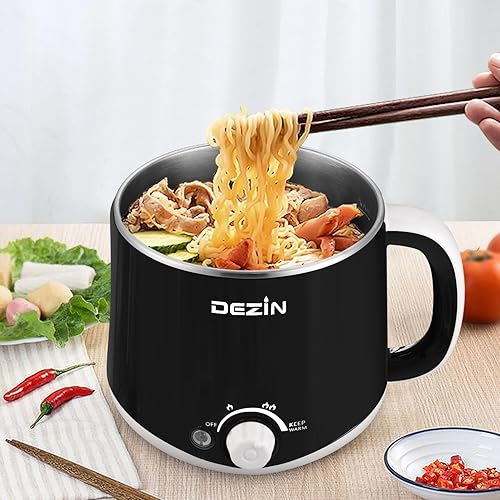 Miniatura 7 de Dezin Olla eléctrica con vaporizador, olla rápida de fideos, olla eléctrica de acero inoxidable de 1.6 litros, perfecta para ramen, huevo,