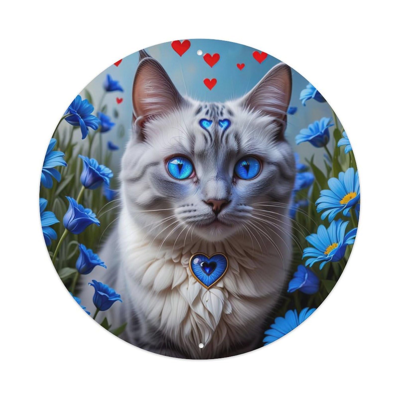 Animal Artwork Kitten in Flowers Vintage Metal Tin Sign Plaque Wall Decor for Cafe, Club, Garden Round Metal Poster 8x8Inch