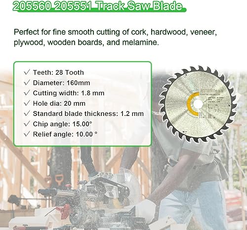 Miniatura 2 de Hoja de sierra de pista mejorada 205560 205551 para Festool TS 55 F, TSC 55 K, HK 55, HKC 55 Sierra de pista 6.299x0.071x0.787 in 28Tooth