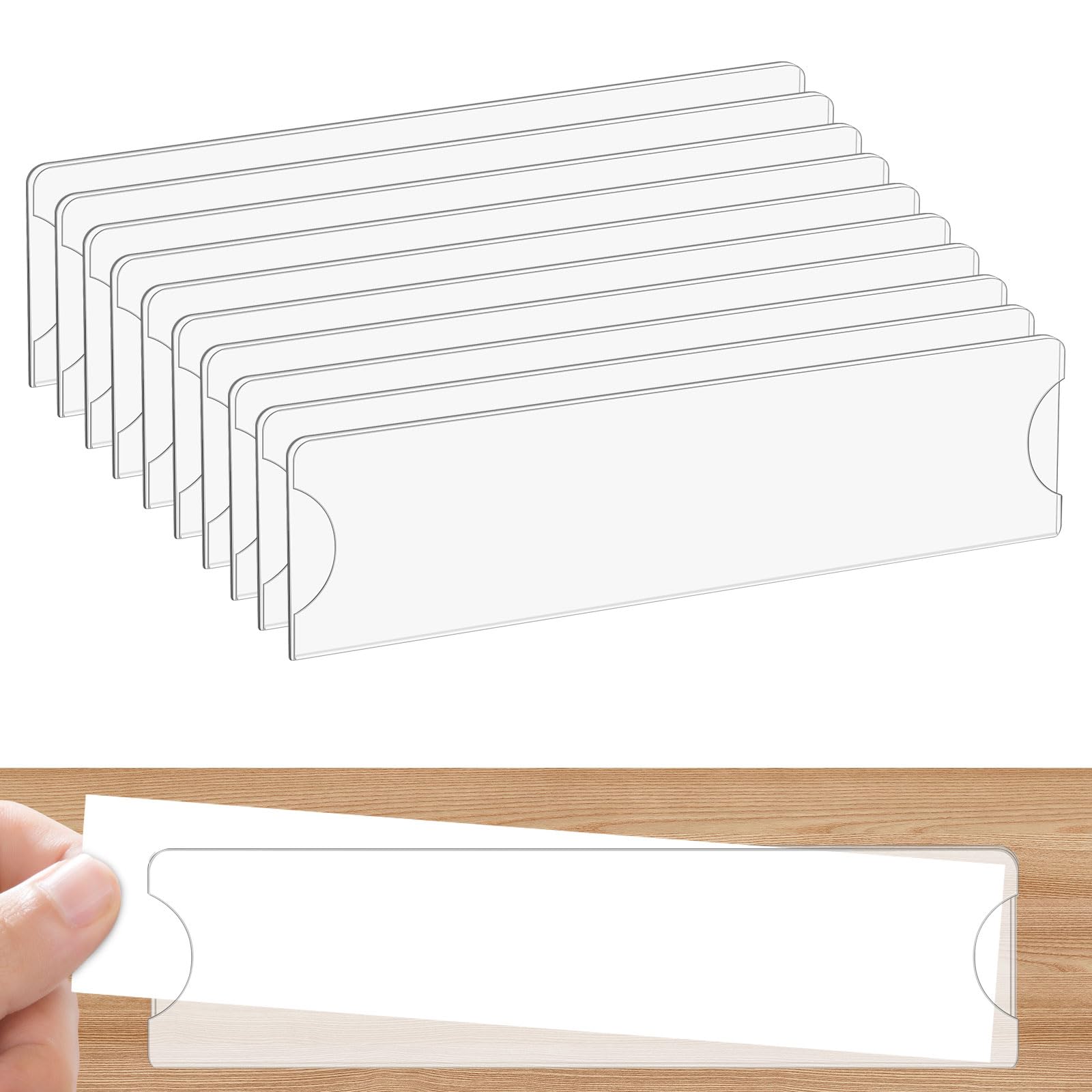 Paquete de 10 soportes acrílicos para placa de identificación para puerta y pared, 5 x 20,3 cm, letrero transparente para puerta de oficina con cinta adhesiva para el hogar, negocios