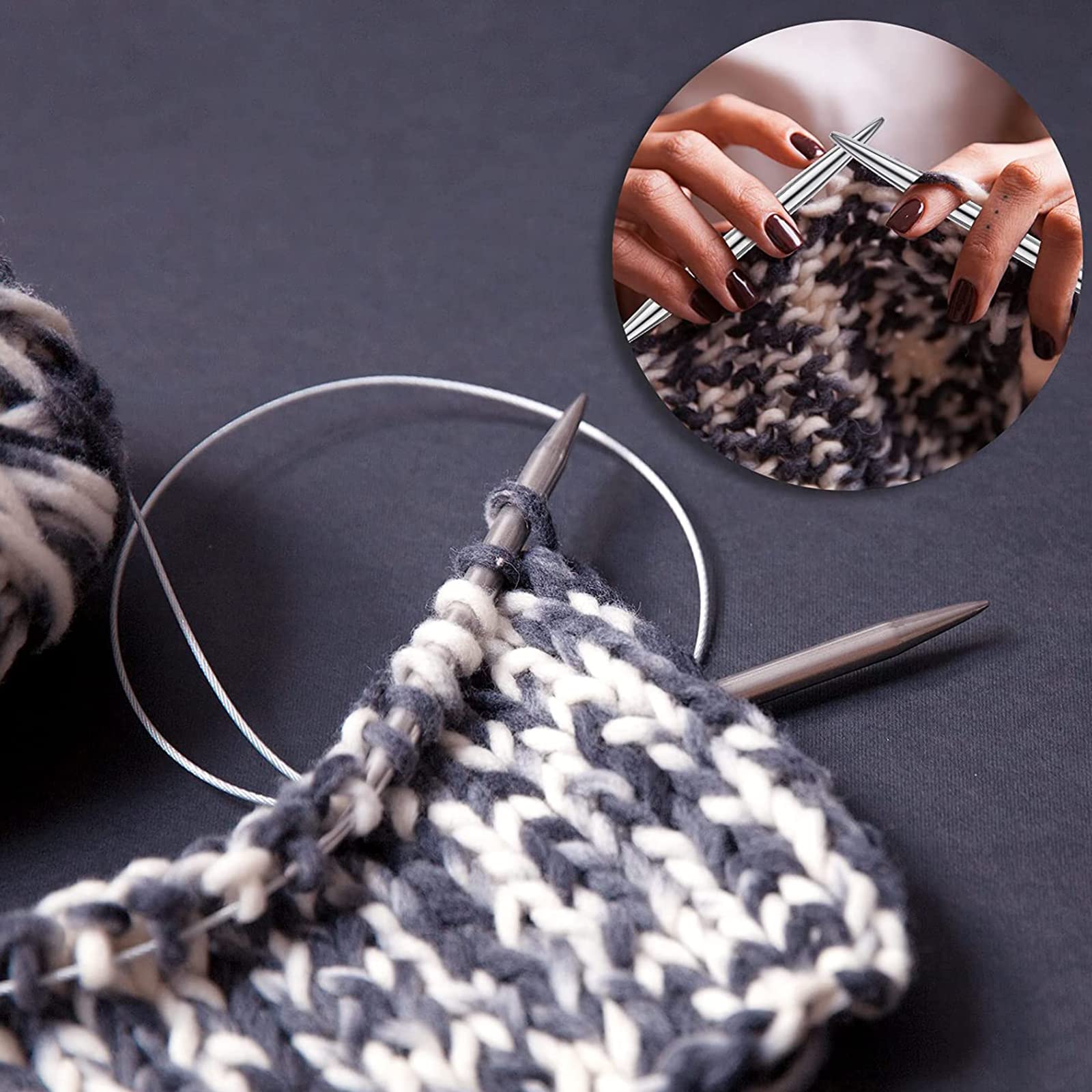Set Di Ferri Da Maglia In Acciaio, 11 Circolari + 7 A Doppia Punta – Perfetto Per Calzini, Maglioni E Cappelli - 4