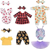 Vista 2 de Ropa de muñeca de bebé recién nacido, a cuadros, mono, falda tutú, accesorios de muñeca para muñecas de 15 a 18 pulgadas