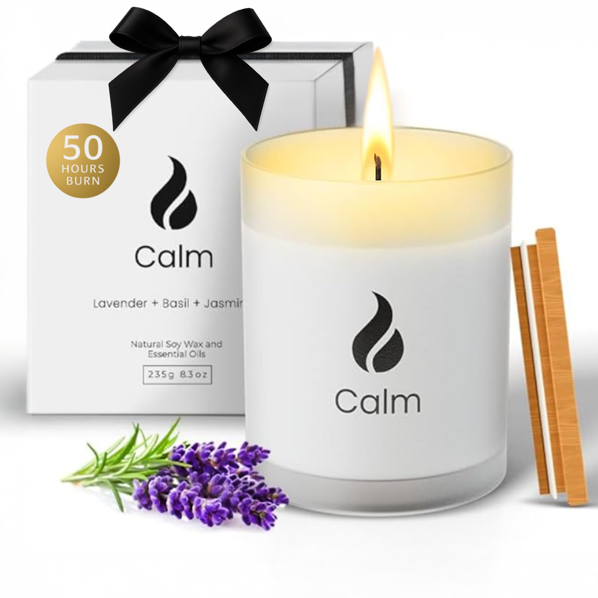 Natur IX Cleansing Scented Candles for Home | Sage & Palo Santo | Natural Non Toxic Soy Candles with Essential Oils | 50 H Long Burning | (Calm | Lavender, Basil & Jasmine)