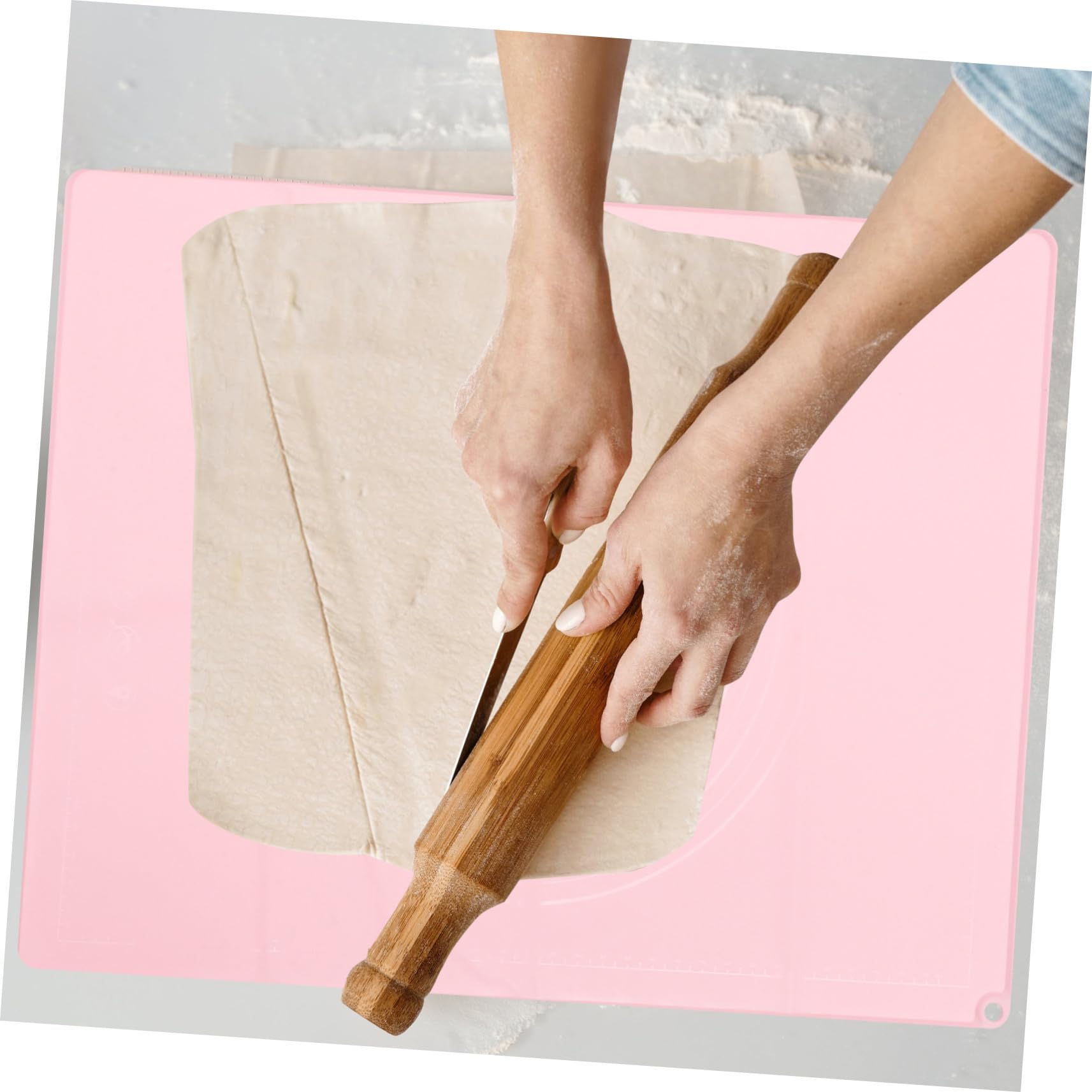 Hohopeti Silikon Teigmatte Rosa Rutschfeste Hitzebeständige Backmatte mit Maßskala Antihaftbeschichtet Wiederverwendbar für Teigkneten und Ausrollen zu Hause Gastronomie