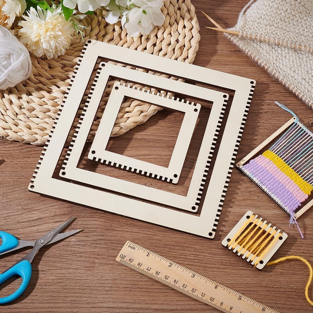 Curious Button 4 Sizes Wooden Weaving Loom Kit – Square Pine MDF (3 mm) | 2/4/5.9/7.8 Inch DIY Loom for Tapestry Weaving, Wall Hanging, Knitting, Handmade Crafts & Home Décor Projects (Design-2) 1